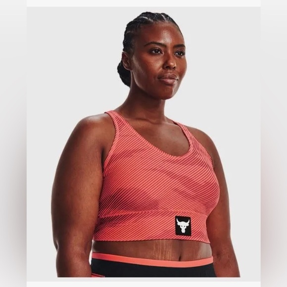 Under Armour Tangerine orange Project Rock Heat Gear Striped Sports Bra Sz L new - Picture 4 of 8